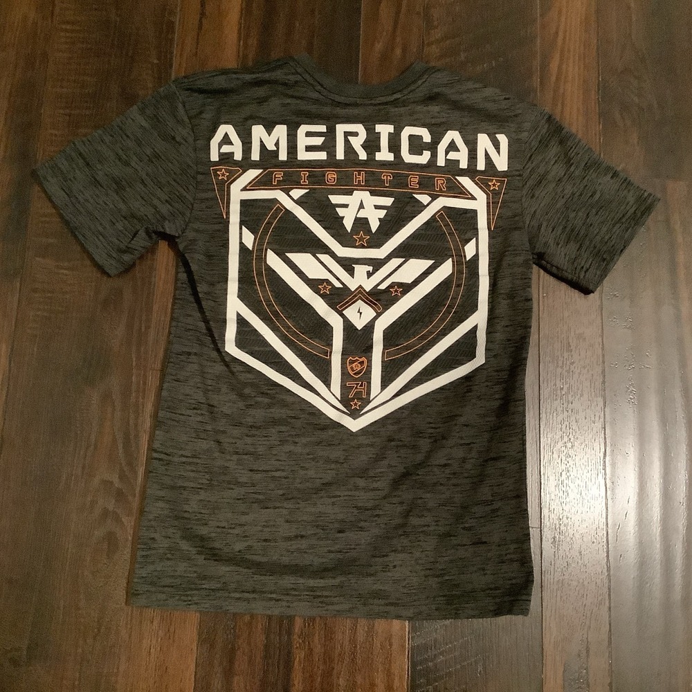 American Fighter Tee Youth Small Gray Black & Orange